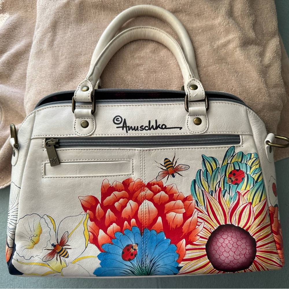 ANUSCHKA Vintage 🌸 Floral Melody 🌺 Wide Organizer Satchel, 8368, RFID